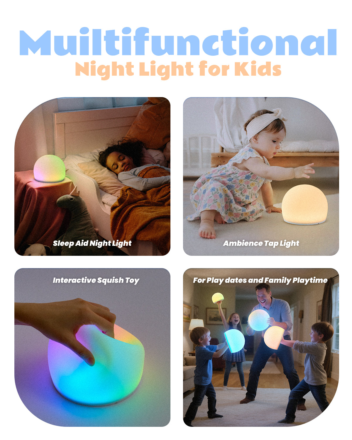 WattBubble Sensory Squishy LED Tap Light | Rechargeable Stress Relief Fidget Toy & Night Light for Kids