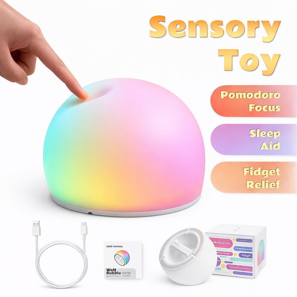 WattBubble Sensory Squishy LED Tap Light | Rechargeable Stress Relief Fidget Toy & Night Light for Kids